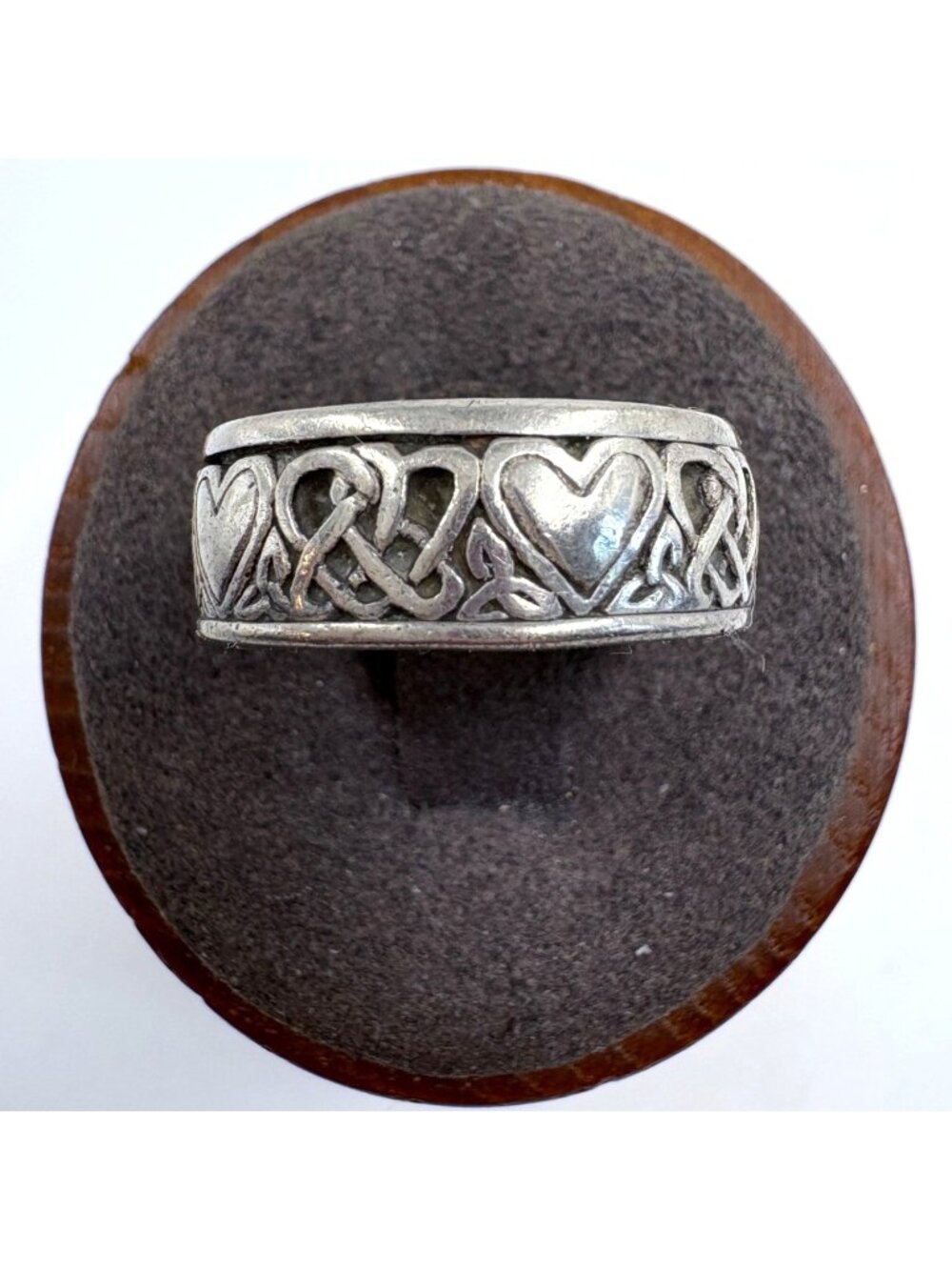 VTG Solid Sterling Silver 925 Interlocking Heart Design Band Ring Size 7
